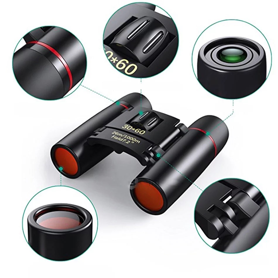 Zoom Telescope 30x60 Folding Binoculars with Low Light Night Vision for Outdoor Travelling 1000m