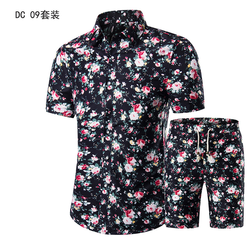 Summer Fashion Printing Men Shirts +Shorts Set Casual Men Clothing Sets Plus Size Suits &amp; Blazers
