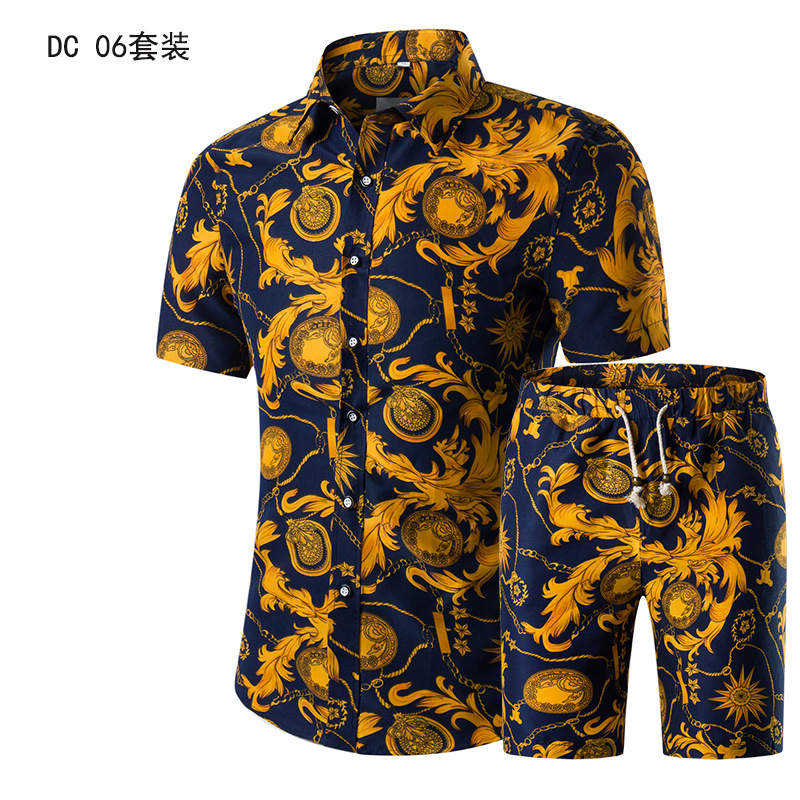 Summer Fashion Printing Men Shirts +Shorts Set Casual Men Clothing Sets Plus Size Suits &amp; Blazers