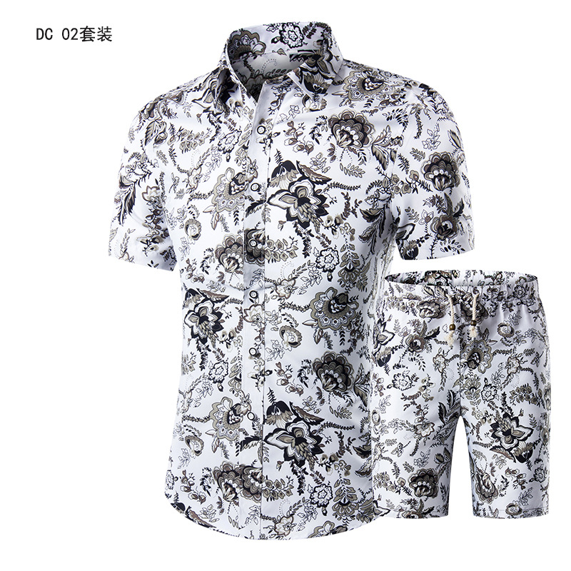 Summer Fashion Printing Men Shirts +Shorts Set Casual Men Clothing Sets Plus Size Suits &amp; Blazers