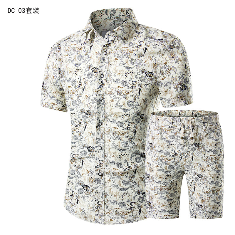 Summer Fashion Printing Men Shirts +Shorts Set Casual Men Clothing Sets Plus Size Suits &amp; Blazers