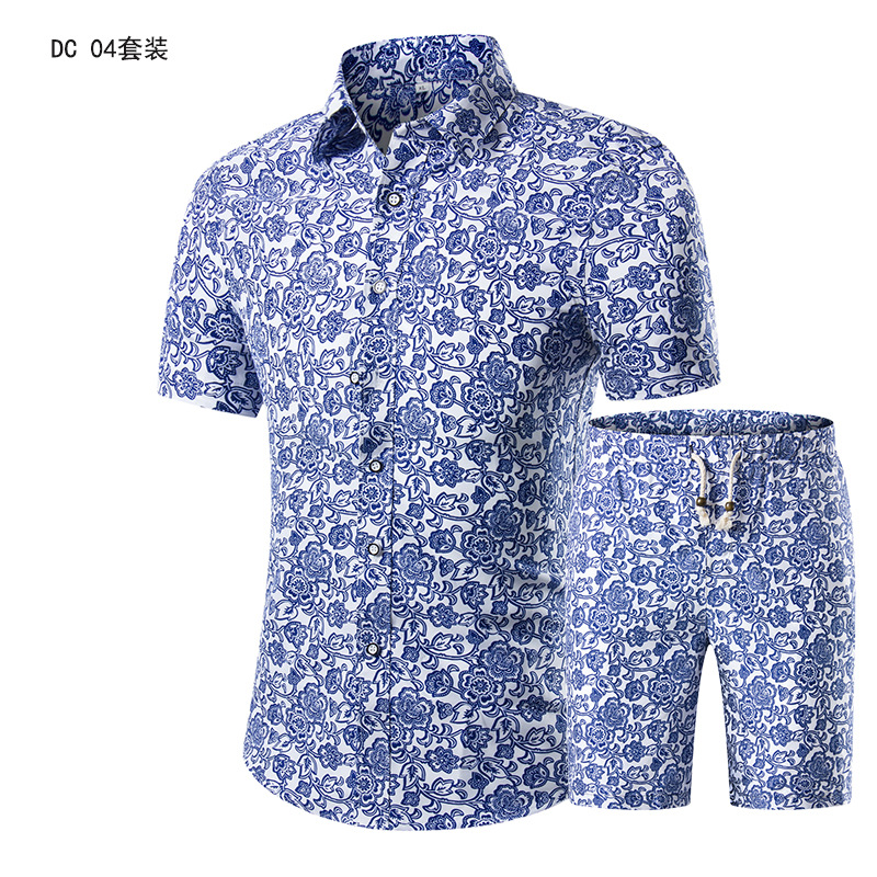 Summer Fashion Printing Men Shirts +Shorts Set Casual Men Clothing Sets Plus Size Suits &amp; Blazers