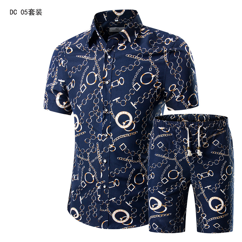 Summer Fashion Printing Men Shirts +Shorts Set Casual Men Clothing Sets Plus Size Suits &amp; Blazers