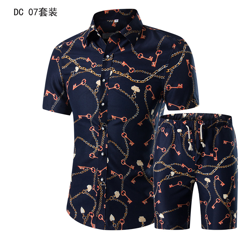 Summer Fashion Printing Men Shirts +Shorts Set Casual Men Clothing Sets Plus Size Suits &amp; Blazers