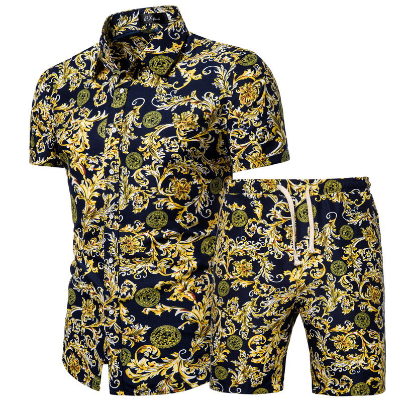Summer Fashion Printing Men Shirts +Shorts Set Casual Men Clothing Sets Plus Size Suits &amp; Blazers