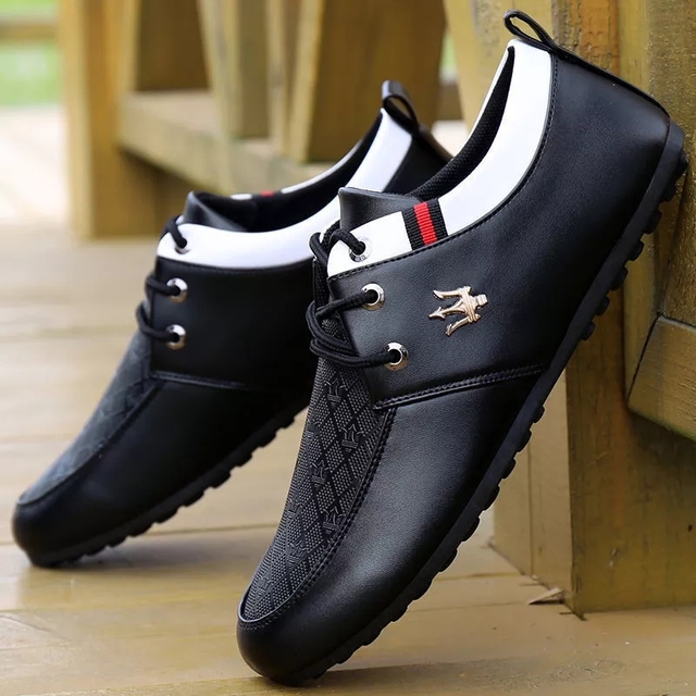 PU Leather Shoes Men's Casual Shoes Light Weight Black Sneakers Driving Shoes Business Shoes men