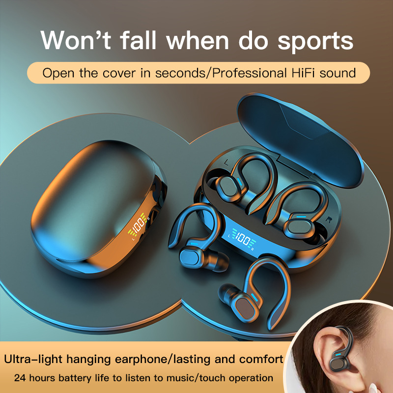 New bluetooth headset T16 large-capacity ear-mounted sport use earphone digital display bluetooth  Earphones