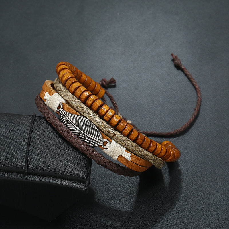 Men's Necklace Wood Bead Ornaments Hemp Rope Bracelets T-shirt Accessorries Jewelry Gift