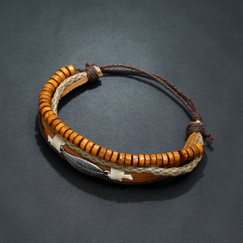 Men's Necklace Wood Bead Ornaments Hemp Rope Bracelets T-shirt Accessorries Jewelry Gift