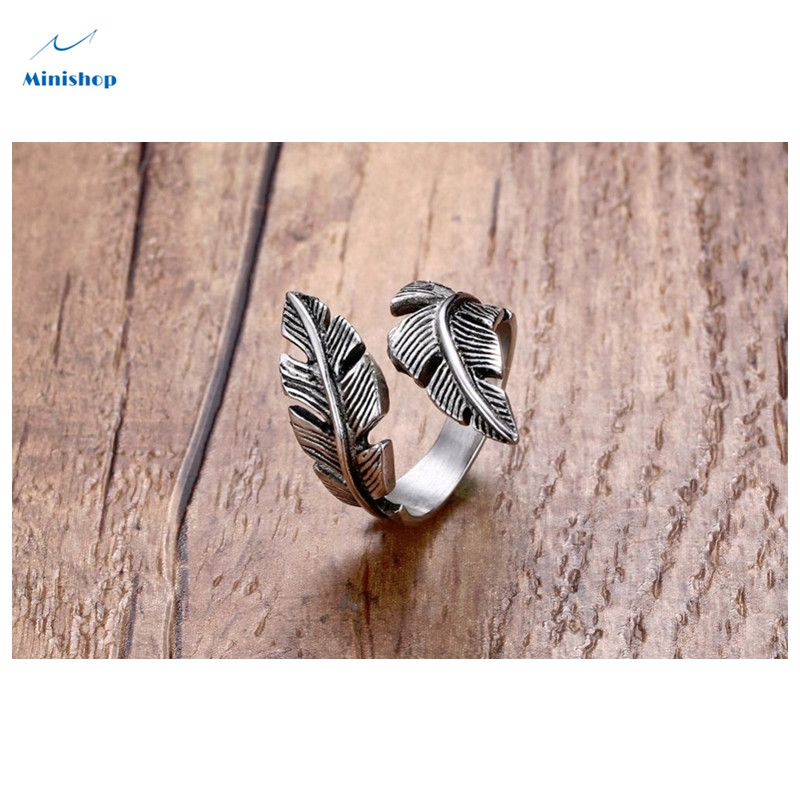 Women and Men's Ring Feather Ring Retro Tail Ring Leaf Opening Ring Popular Couple Ring Jewelry Gift