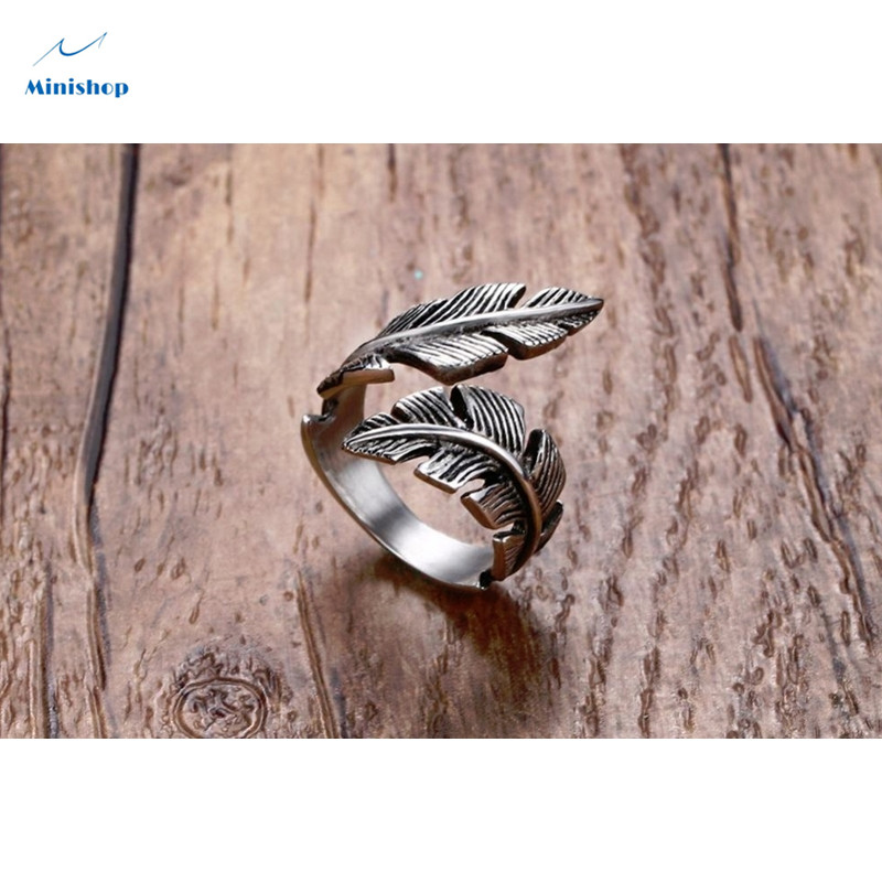 Women and Men's Ring Feather Ring Retro Tail Ring Leaf Opening Ring Popular Couple Ring Jewelry Gift
