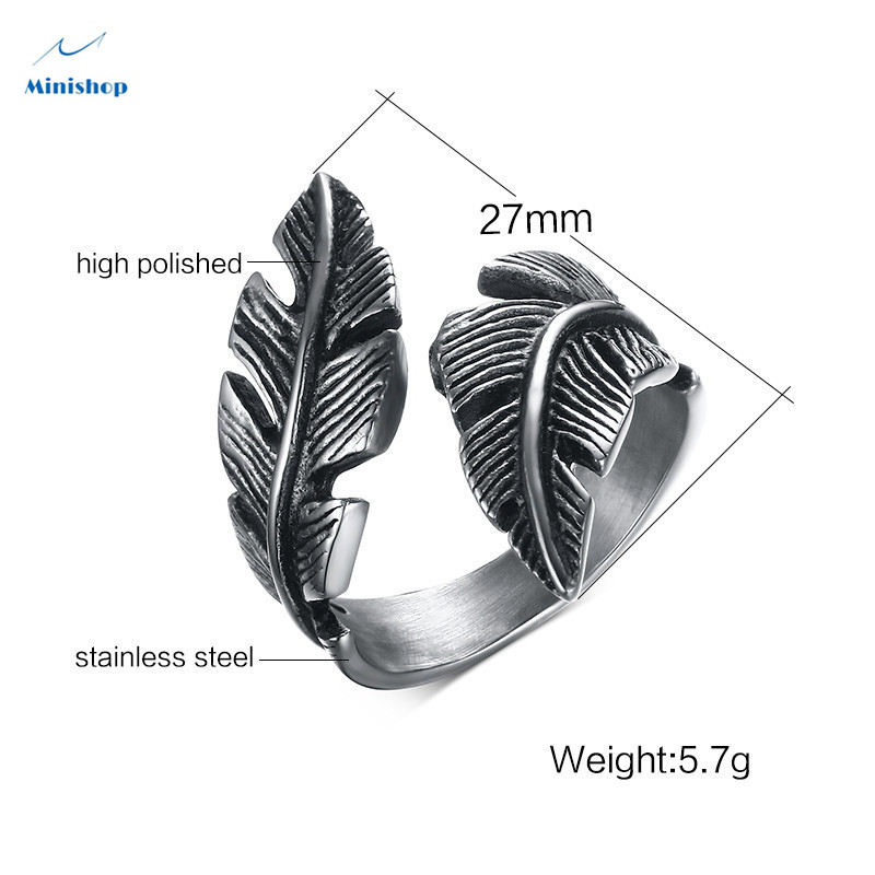 Women and Men's Ring Feather Ring Retro Tail Ring Leaf Opening Ring Popular Couple Ring Jewelry Gift