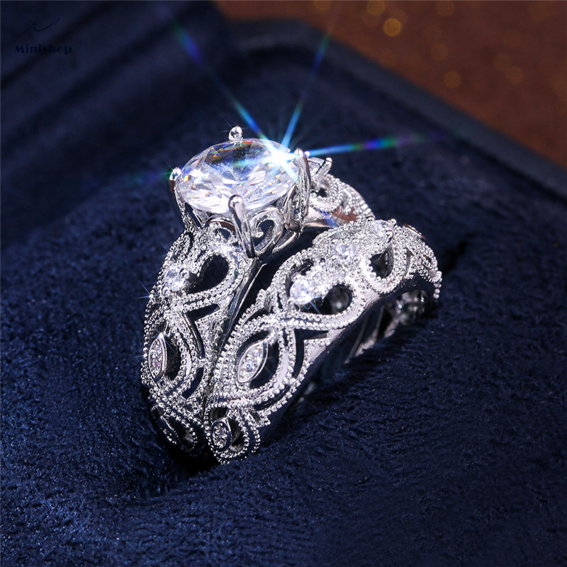 Women&apos;s Ring Hollow Love Ring Combination Couple 2 Piece Engagement Ring Wedding Ring Jewelry Gift