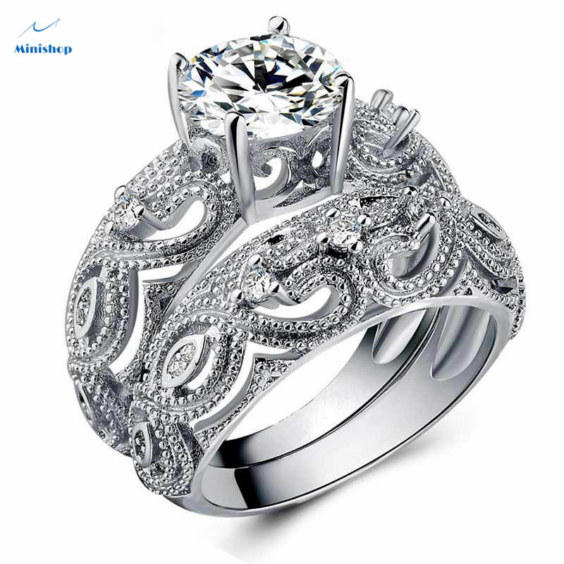 Women&apos;s Ring Hollow Love Ring Combination Couple 2 Piece Engagement Ring Wedding Ring Jewelry Gift