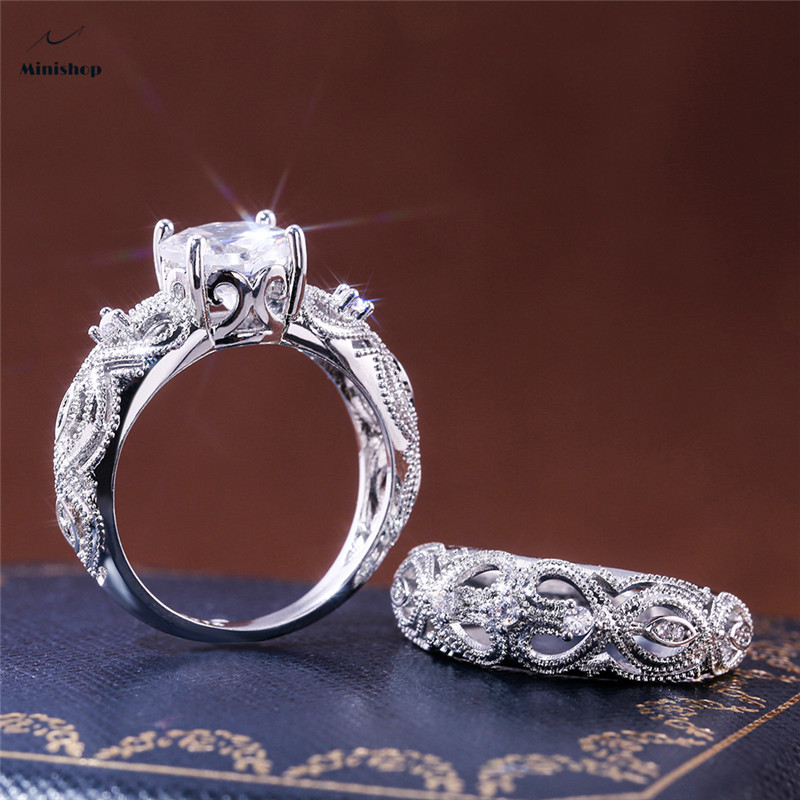 Women&apos;s Ring Hollow Love Ring Combination Couple 2 Piece Engagement Ring Wedding Ring Jewelry Gift