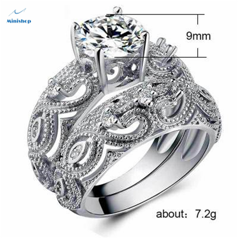 Women&apos;s Ring Hollow Love Ring Combination Couple 2 Piece Engagement Ring Wedding Ring Jewelry Gift