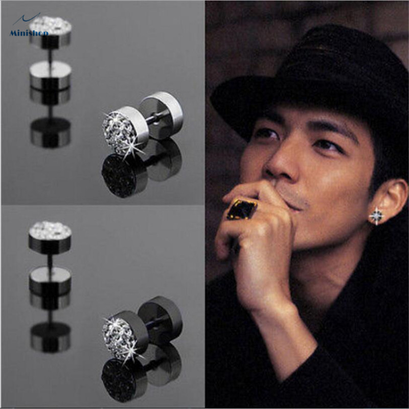 Men&apos;&apos;s Studs Earring New fashion Punk Style Stainless Steel Diamond Earrings one piece Jewelry Gift