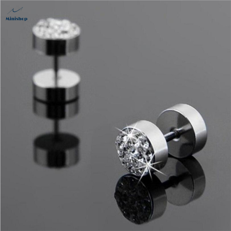 Men&apos;&apos;s Studs Earring New fashion Punk Style Stainless Steel Diamond Earrings one piece Jewelry Gift