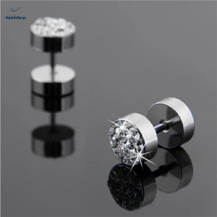 Men&apos;&apos;s Studs Earring New fashion Punk Style Stainless Steel Diamond Earrings one piece Jewelry Gift