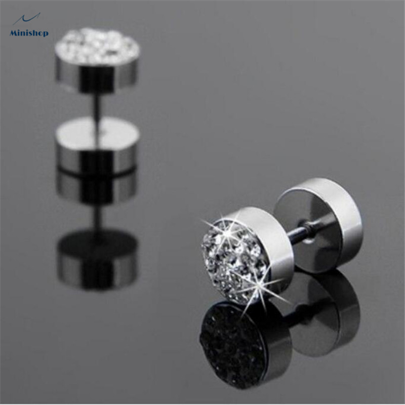 Men&apos;&apos;s Studs Earring New fashion Punk Style Stainless Steel Diamond Earrings one piece Jewelry Gift
