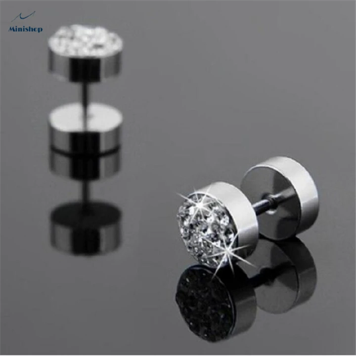 Men&apos;&apos;s Studs Earring New fashion Punk Style Stainless Steel Diamond Earrings one piece Jewelry Gift