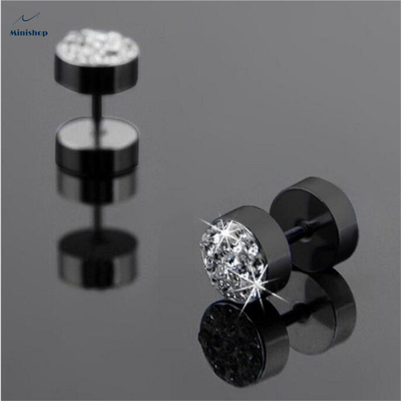 Men&apos;&apos;s Studs Earring New fashion Punk Style Stainless Steel Diamond Earrings one piece Jewelry Gift