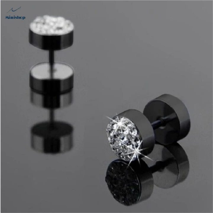 Men&apos;&apos;s Studs Earring New fashion Punk Style Stainless Steel Diamond Earrings one piece Jewelry Gift