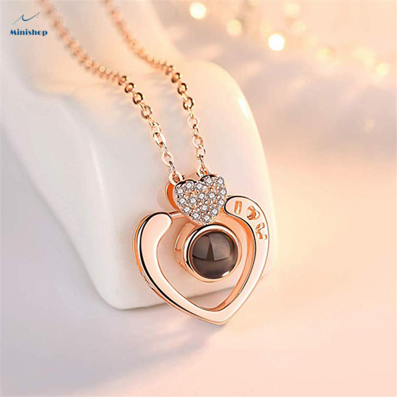 Women's Necklace I LOVE YOU in 100 Languages Projection Necklace Birthday Jewelry Gift