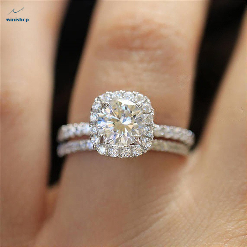 Women&apos;s Ring Micro Diamond Set Ring Lady Engagement Wedding Ring Dress Accessories Jewelry Gift