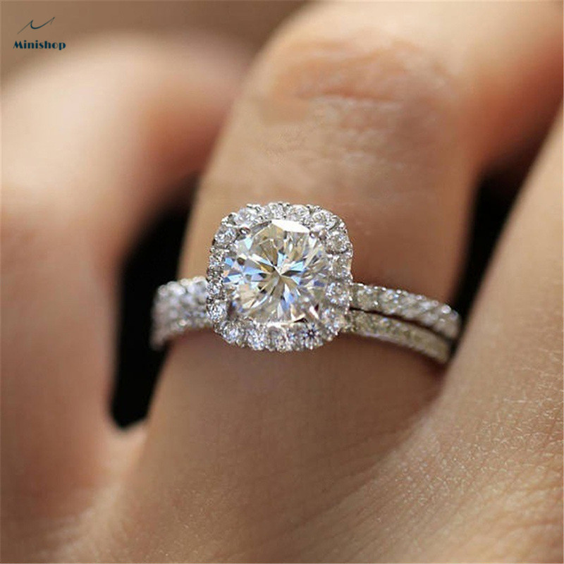 Women&apos;s Ring Micro Diamond Set Ring Lady Engagement Wedding Ring Dress Accessories Jewelry Gift