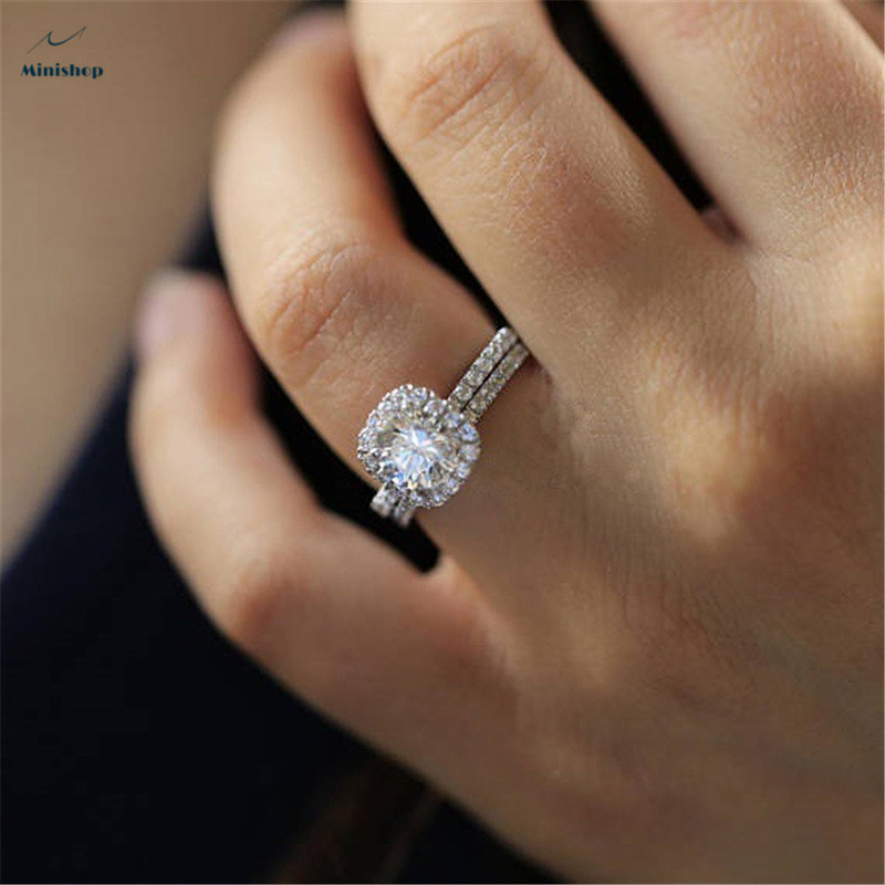 Women&apos;s Ring Micro Diamond Set Ring Lady Engagement Wedding Ring Dress Accessories Jewelry Gift
