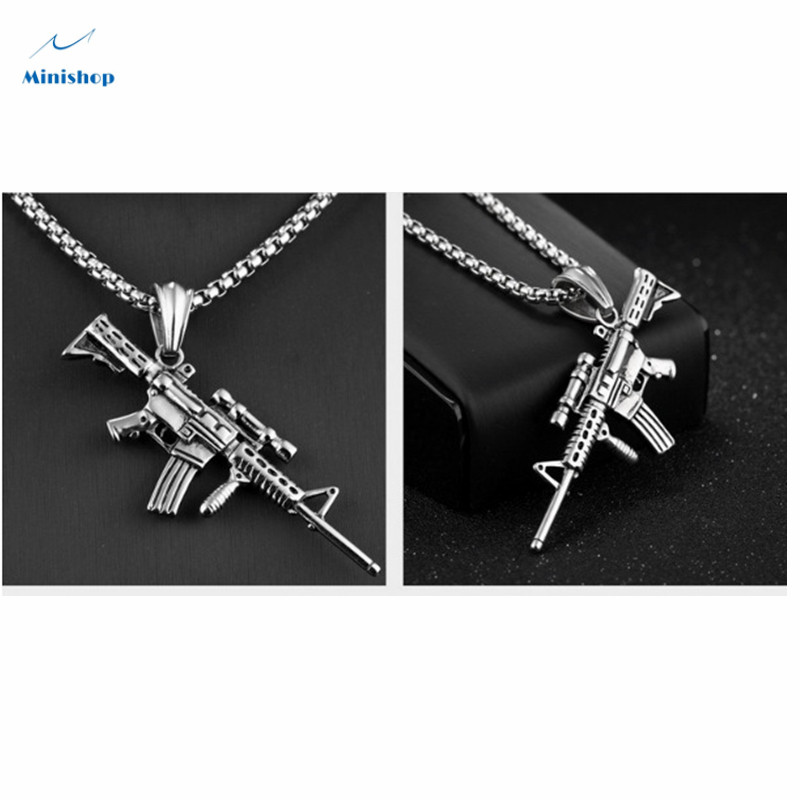 Men's Necklace Stainless Steel Rifle Man Pendant Necklace Hip Hop Shirt Accessories Jewelry Gift