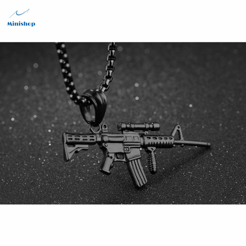 Men's Necklace Stainless Steel Rifle Man Pendant Necklace Hip Hop Shirt Accessories Jewelry Gift