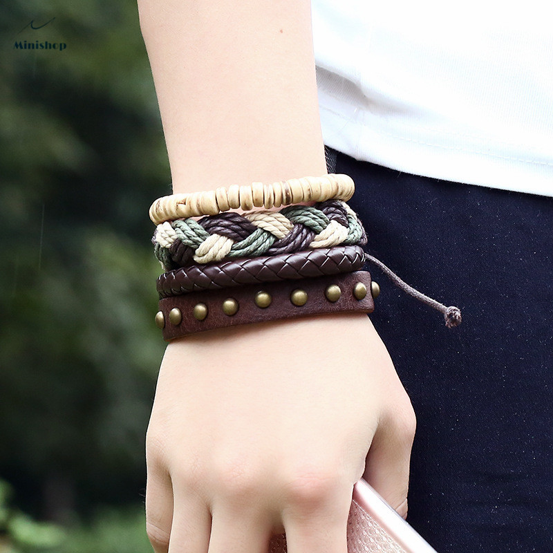 Men New Vintage Woven Leather Bracelet DIY Bracelet T-shirt and Jacket Accessories Jewelry Gift