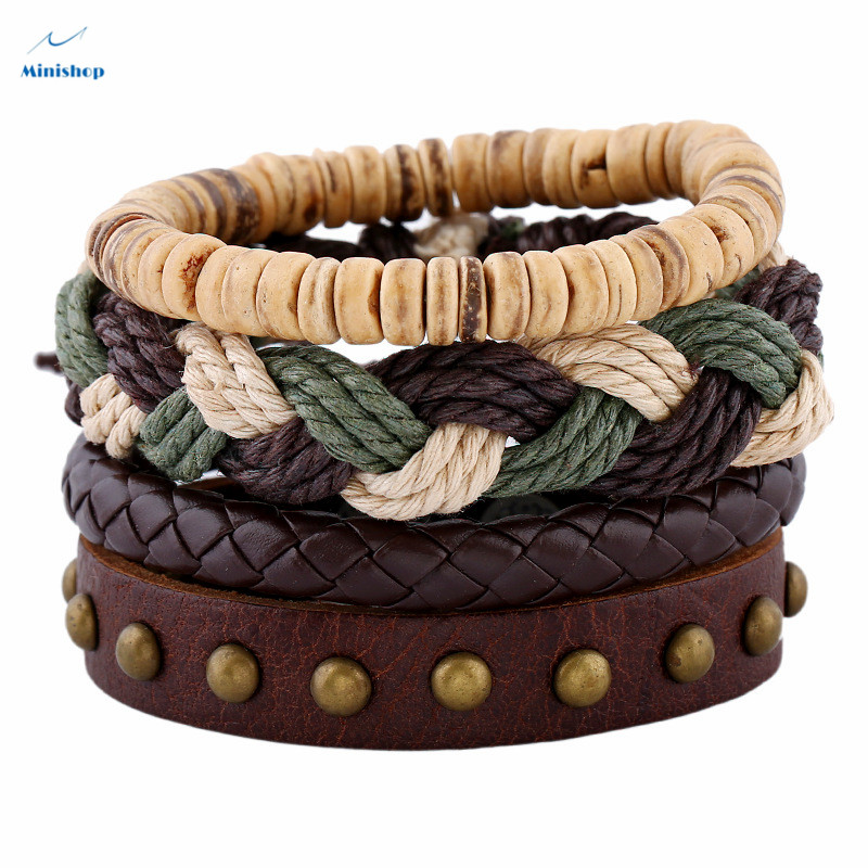 Men New Vintage Woven Leather Bracelet DIY Bracelet T-shirt and Jacket Accessories Jewelry Gift