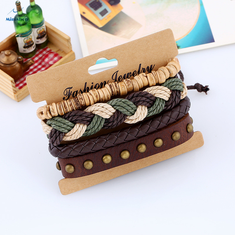 Men New Vintage Woven Leather Bracelet DIY Bracelet T-shirt and Jacket Accessories Jewelry Gift