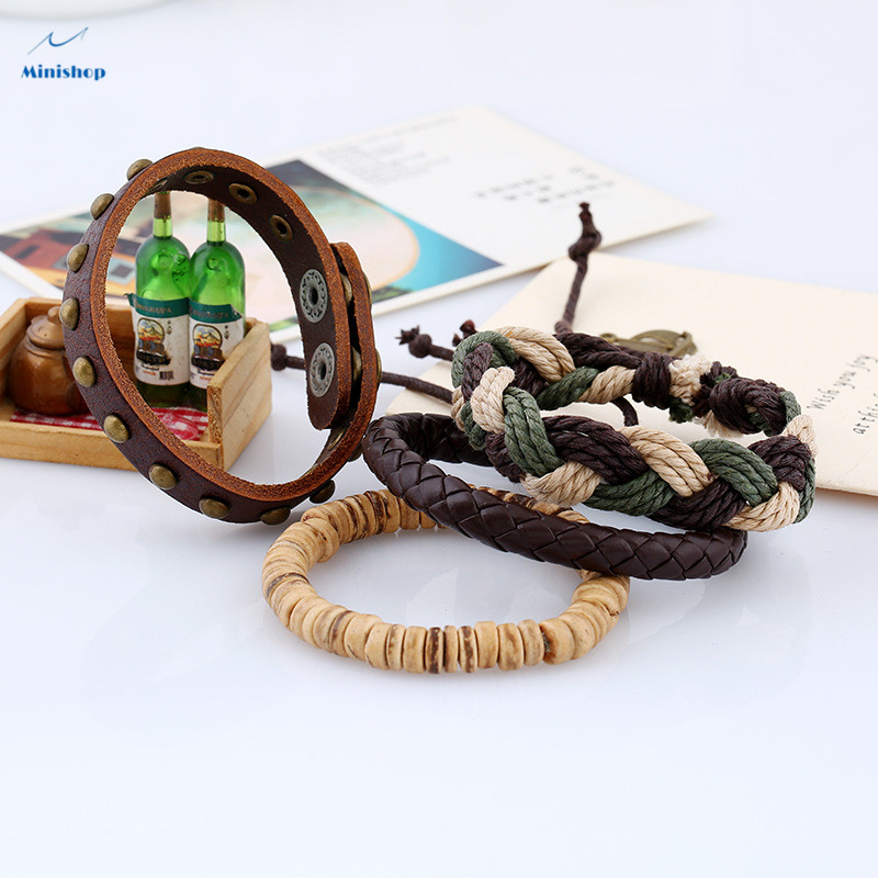 Men New Vintage Woven Leather Bracelet DIY Bracelet T-shirt and Jacket Accessories Jewelry Gift