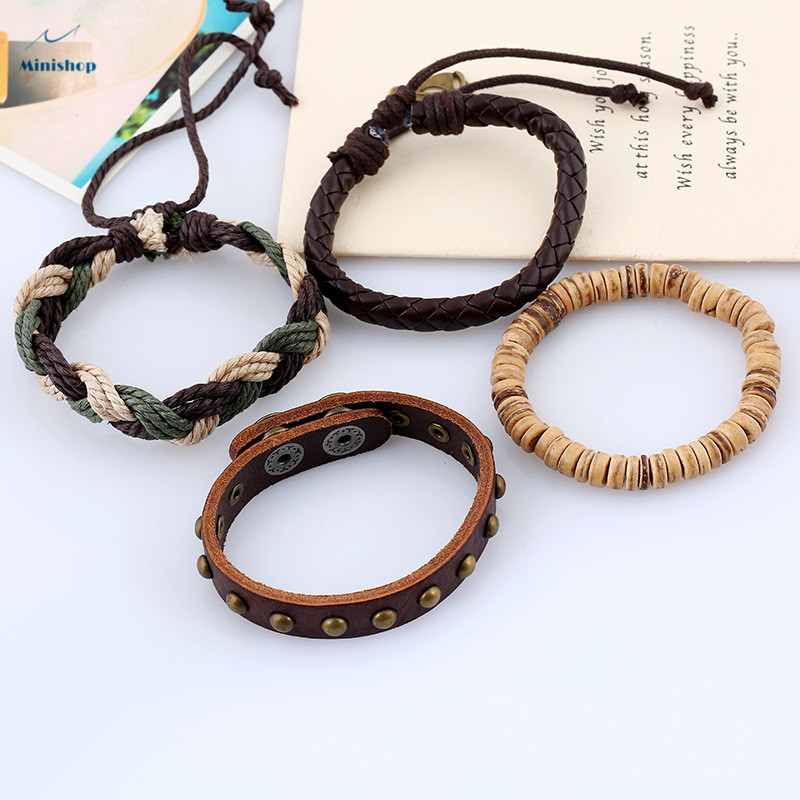 Men New Vintage Woven Leather Bracelet DIY Bracelet T-shirt and Jacket Accessories Jewelry Gift