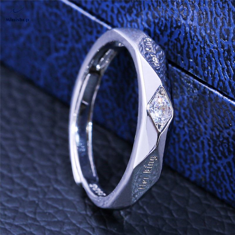 Fashion couple diamond ring silver-plated men&apos;s and women&apos;s rings Lettering&quot;Her King&quot;&quot; His queen&quot;