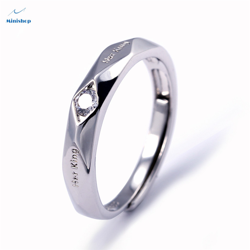 Fashion couple diamond ring silver-plated men&apos;s and women&apos;s rings Lettering&quot;Her King&quot;&quot; His queen&quot;