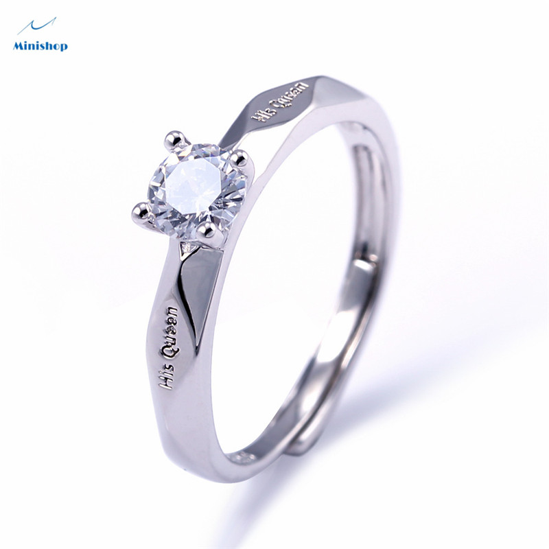 Fashion couple diamond ring silver-plated men&apos;s and women&apos;s rings Lettering&quot;Her King&quot;&quot; His queen&quot;