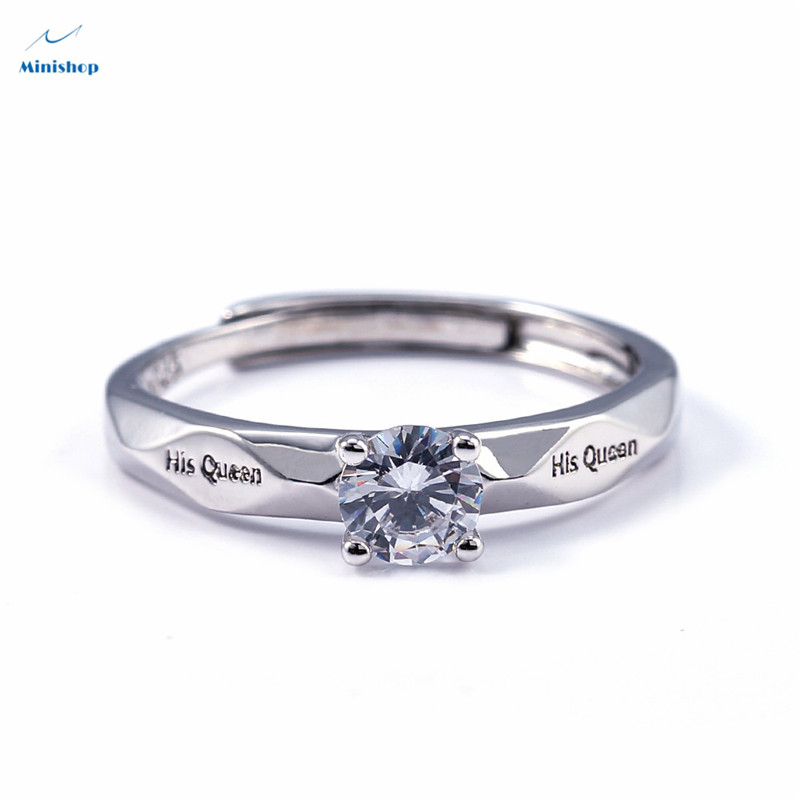 Fashion couple diamond ring silver-plated men&apos;s and women&apos;s rings Lettering&quot;Her King&quot;&quot; His queen&quot;
