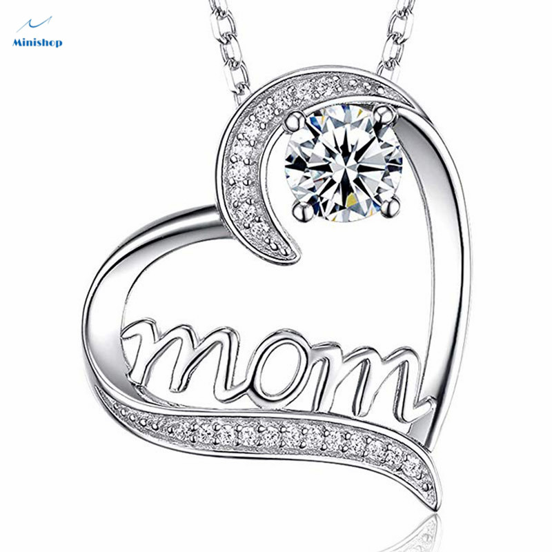 MOM Heart-shaped Zircon Diamond Women Necklace Plated With Gold Mother&apos;s Birthday Pendent Jewelry