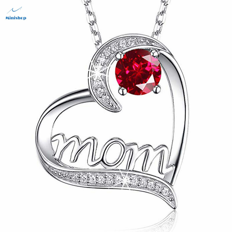 MOM Heart-shaped Zircon Diamond Women Necklace Plated With Gold Mother&apos;s Birthday Pendent Jewelry