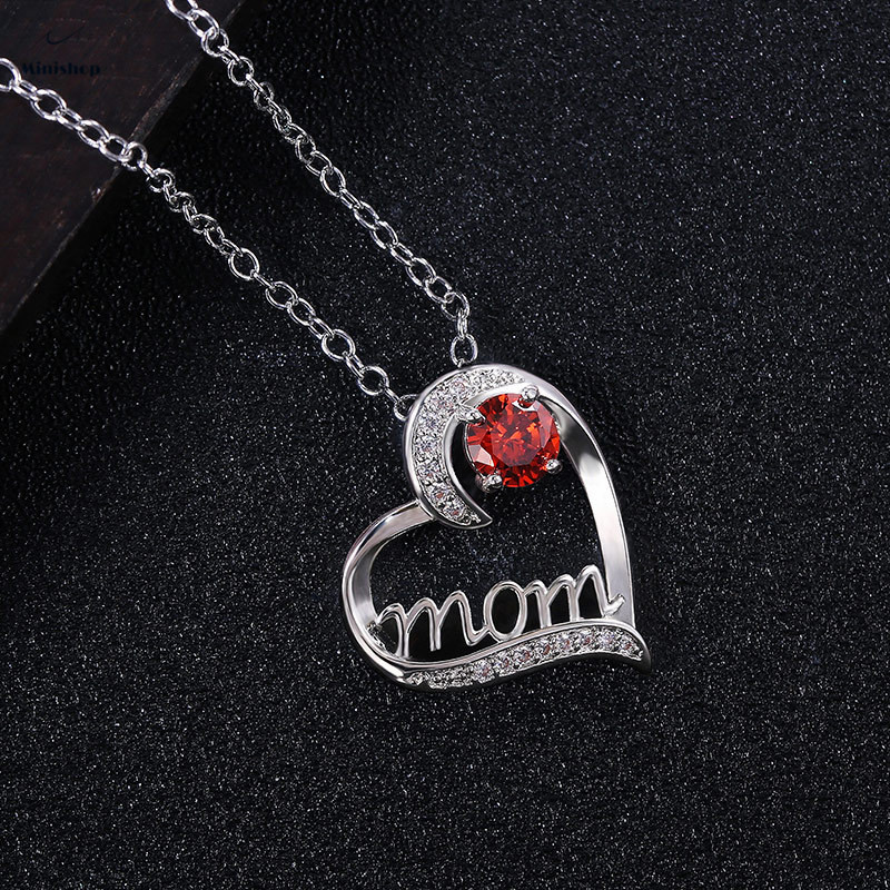 MOM Heart-shaped Zircon Diamond Women Necklace Plated With Gold Mother&apos;s Birthday Pendent Jewelry