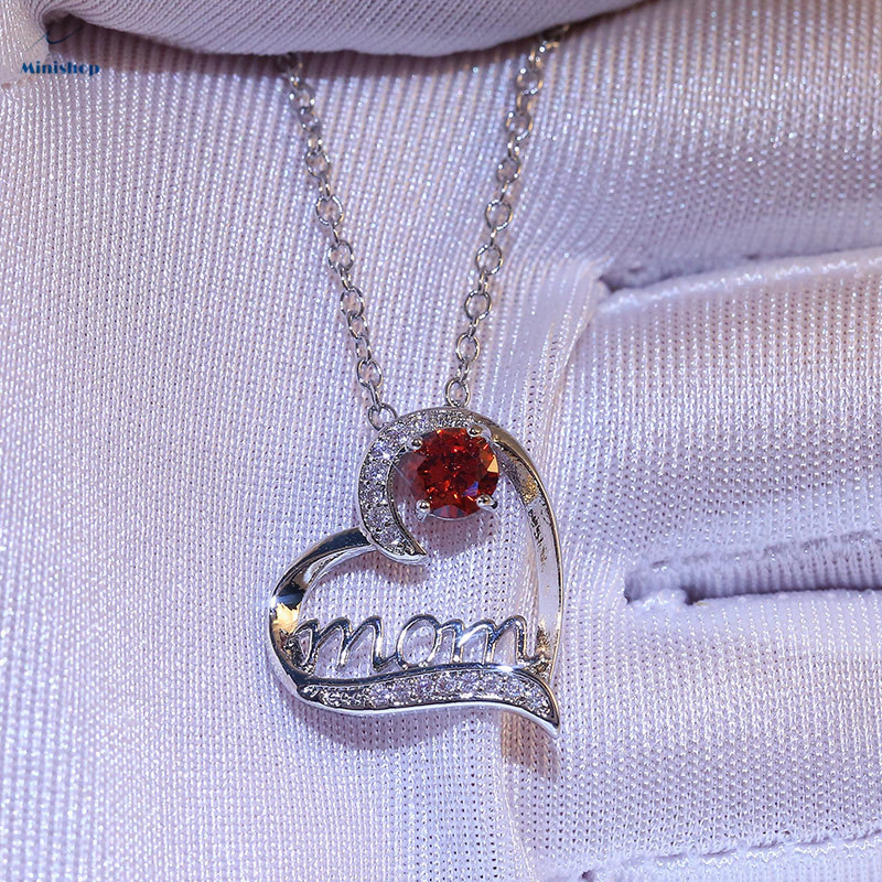 MOM Heart-shaped Zircon Diamond Women Necklace Plated With Gold Mother&apos;s Birthday Pendent Jewelry