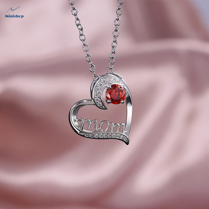 MOM Heart-shaped Zircon Diamond Women Necklace Plated With Gold Mother&apos;s Birthday Pendent Jewelry