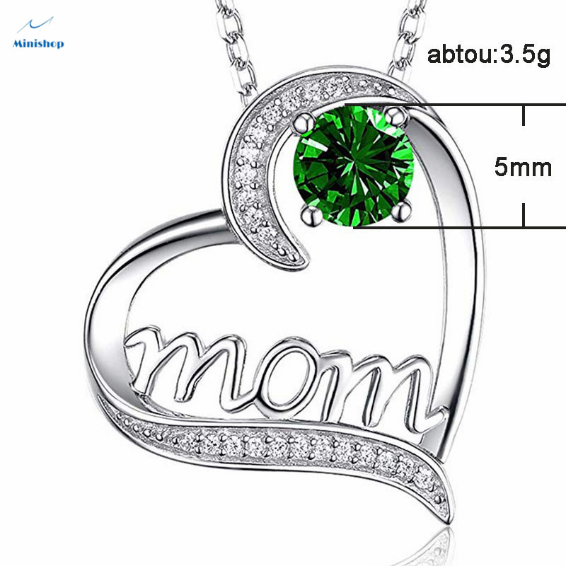 MOM Heart-shaped Zircon Diamond Women Necklace Plated With Gold Mother&apos;s Birthday Pendent Jewelry