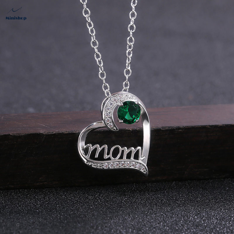 MOM Heart-shaped Zircon Diamond Women Necklace Plated With Gold Mother&apos;s Birthday Pendent Jewelry