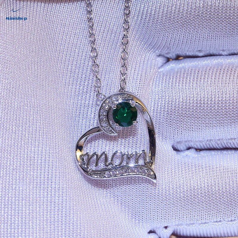 MOM Heart-shaped Zircon Diamond Women Necklace Plated With Gold Mother&apos;s Birthday Pendent Jewelry